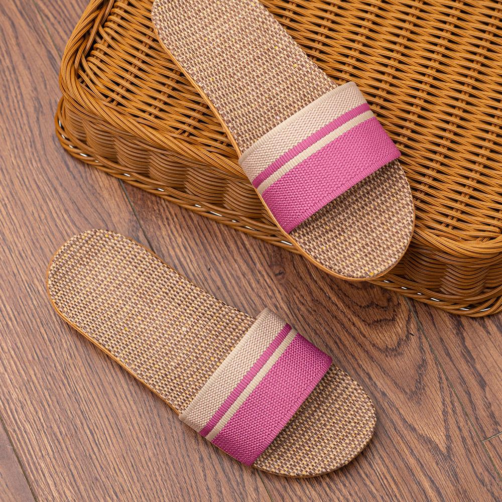 Simple Women Flat Slippers Casual Flax Indoor Home Beach Shoes