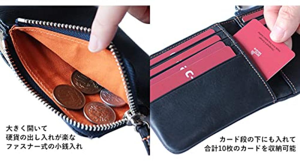 CCOMPANY LIMITED Carteira Masculina Maurice Dobrável com Porta-Moedas e Porta-Cartões, Couro de Vaca com Fecho de Zíper (Marinha)