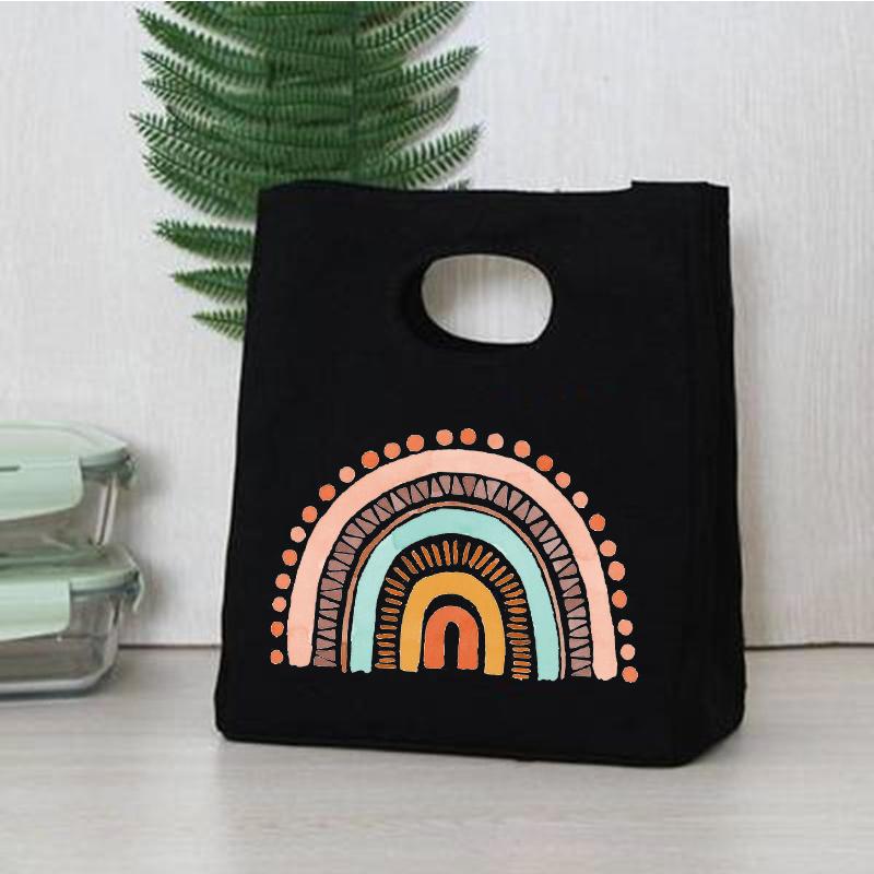 Rainbow Print Portable Lunch Bags Thermal Insulated Bento Box Tote Office Cooler School Picnic Food Storage Pouch for Women Kids