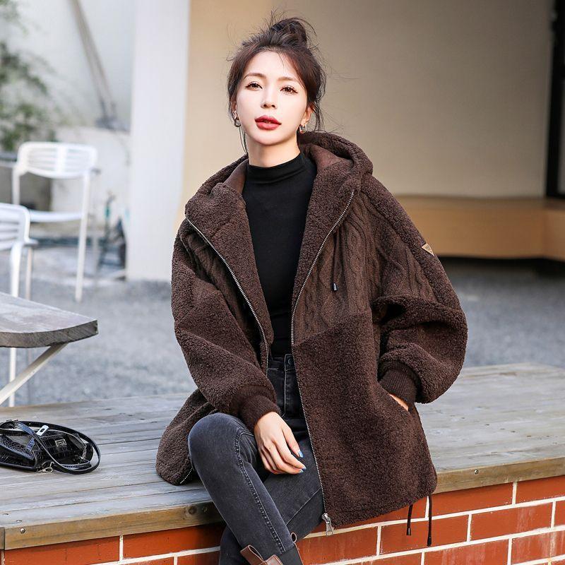 

Пальто из овечьей шерсти с меховой отделкой, женская зимняя одежда, новое свободное утолщенное ретро-пальто из гранулированного бархата M