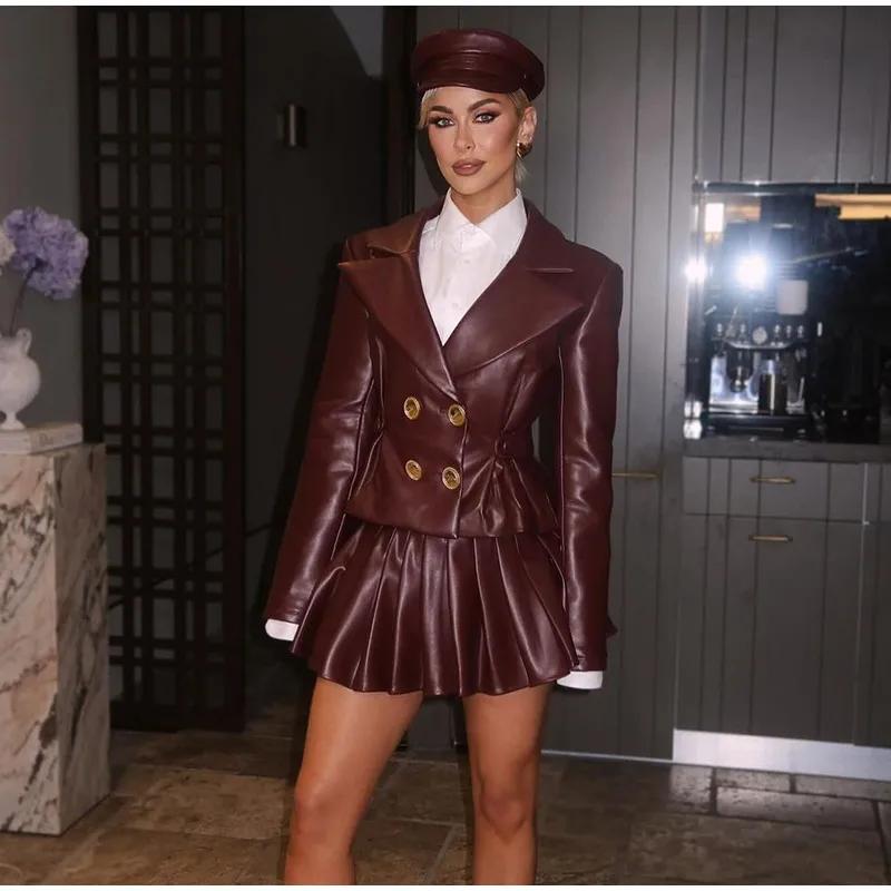 Women's Pleated Leather Skirt Slim Sexy and Fashionable A-line Leather Skirts Trendy New Style