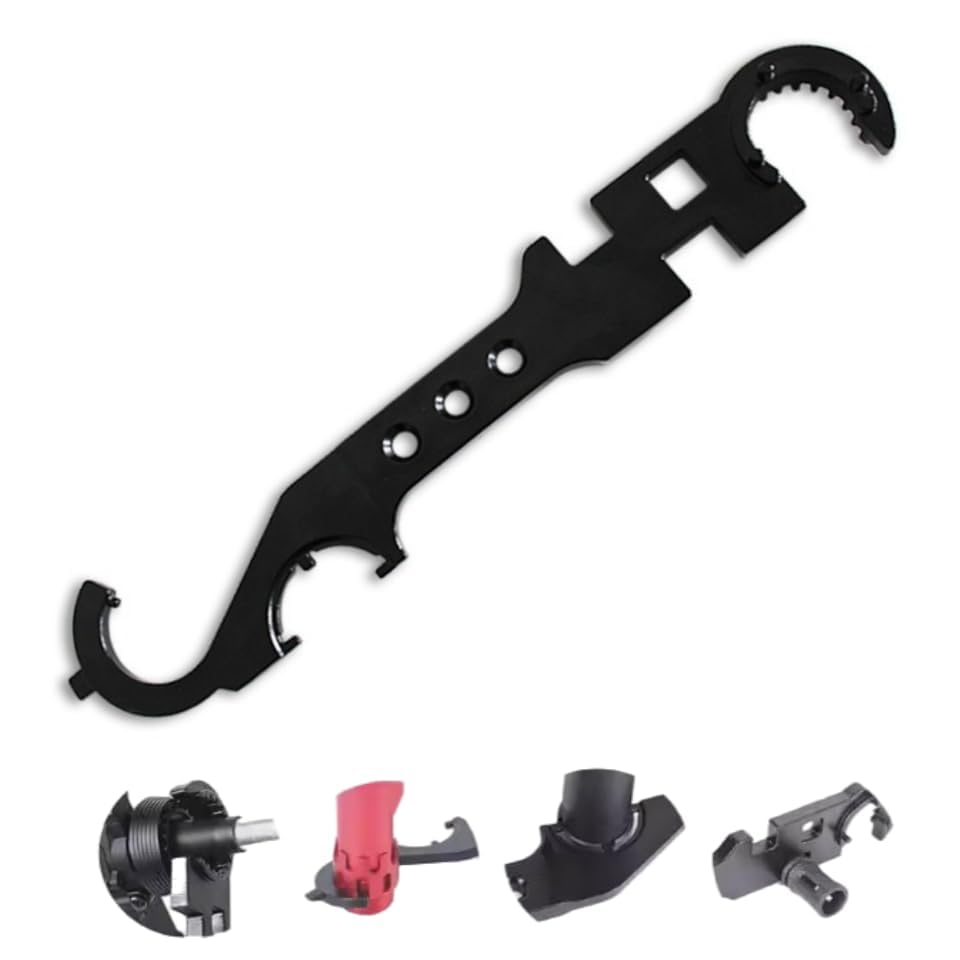 

Комбинированный гаечный ключ для винтовки AR15/M4, инструмент для удержания гайки, для снятия и установки, металлический гаечный ключ для улицы, многофункциональный инструмент для гаек ствола и буферов - Черный