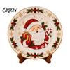 Round Plate Decor Wooden Christmas Plate, Santa Snowman Stocking Tree Bell Sleigh Dish Xmas Party Supplies Decor, Tabletop Ornament for Home