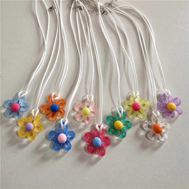 Koreanische Mode Harajuku Vintage Niedlich Bunt Acryl Blume Anhänger Choker Halskette Hals Charm Damen EMO Schmuck Zubehör
