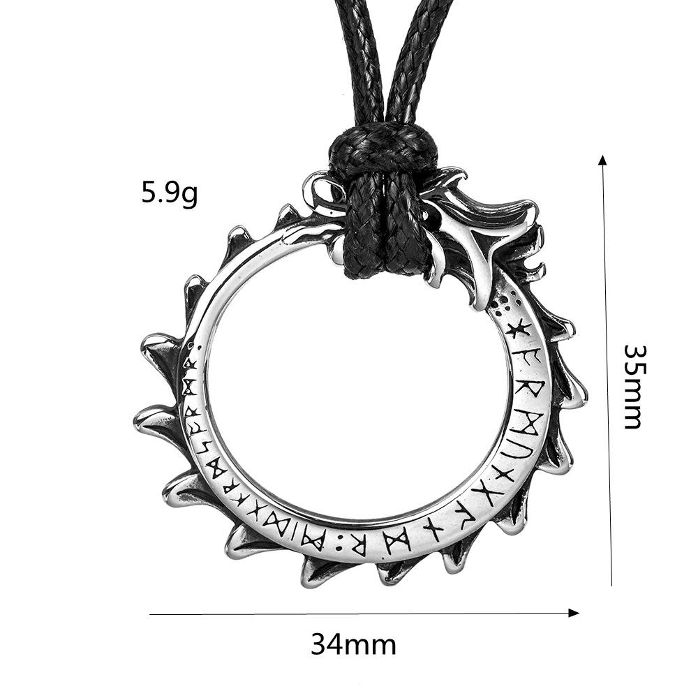 Vintage Stainless Steel Men's Norse Rune Dragon Pendant Necklace