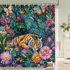Exotic Tiger & Peacock Waterproof Mildew-Resistant Shower Curtain - Tropical Floral Design for a Luxurious Bathroom Décor
