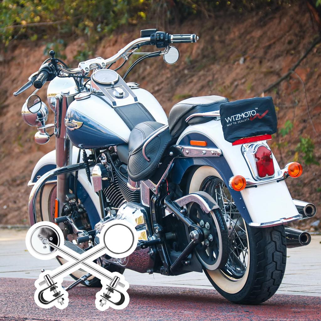 WTZMOTO Universal Mini Round Mirrors with Fits Diameter Compatible with Harley and Scooter Clamp, 3-inch (8cm) 22.2mm/25.4mm Handlebars, SR400,