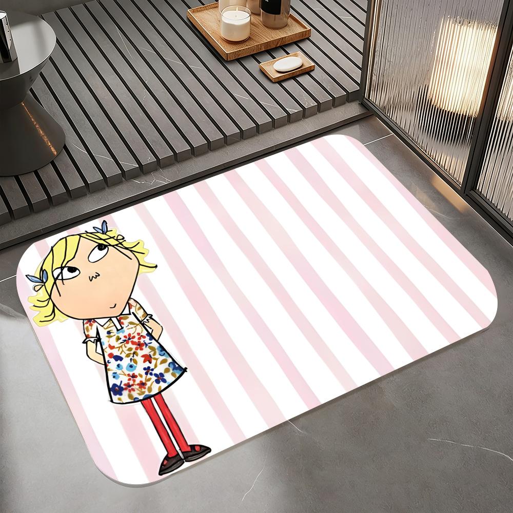 Anime C-Charlie and Lola Floor Mat Diatomite Bath Mat, Quick Dry Absorbent Non-Slip Door Mat
