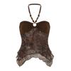 Fashion Backless Mesh Halter Camisole Sleeveless Irregular Beads Hanging Vest Women Sweet Streetwear Slim Crop Top Vacation