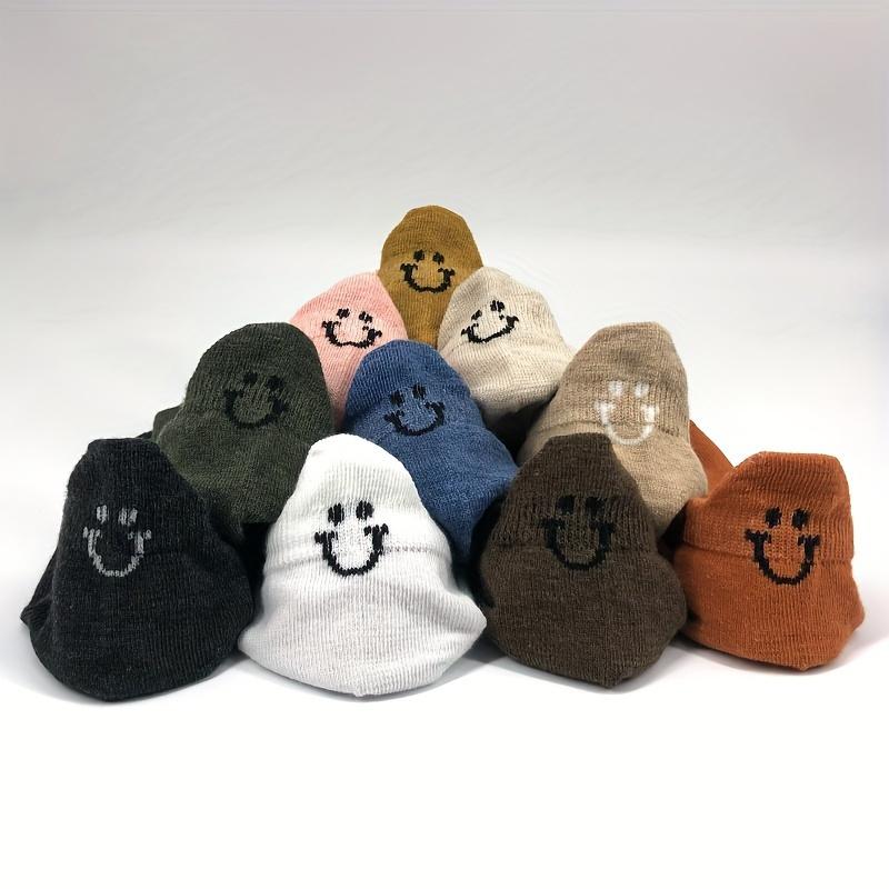 Roztomilé členkové ponožky s výšivkou smajlíka pre ženy, nízky strih, neviditeľné ponožky do mokasín, japonský štýl