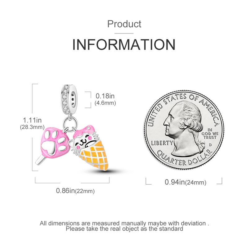 Charms Plata Paw Print Ice Cream Cat Ice Cream Pendants Fit Original Bracelets Charms For Women Jewelry Diy Making Gifts