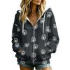 Women's Floral Print Long Sleeve Hooded Jacket with and Pockets Casual Fashion