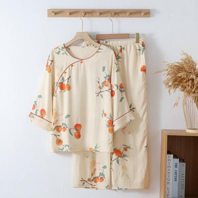 Spring / Summer Thin Chinese National Style Women's Pajamas Loose Bamboo Cotton Seven-quarter Sleeves Loungewear