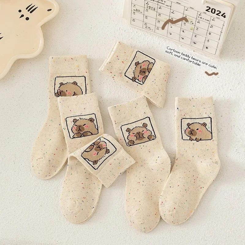 5-40Pairs Cartoon Capybara Cotton Socks for Kids and Adults Custom Expression Animal Pattern Warm Winter Dot Yarn Crew Sock Gift