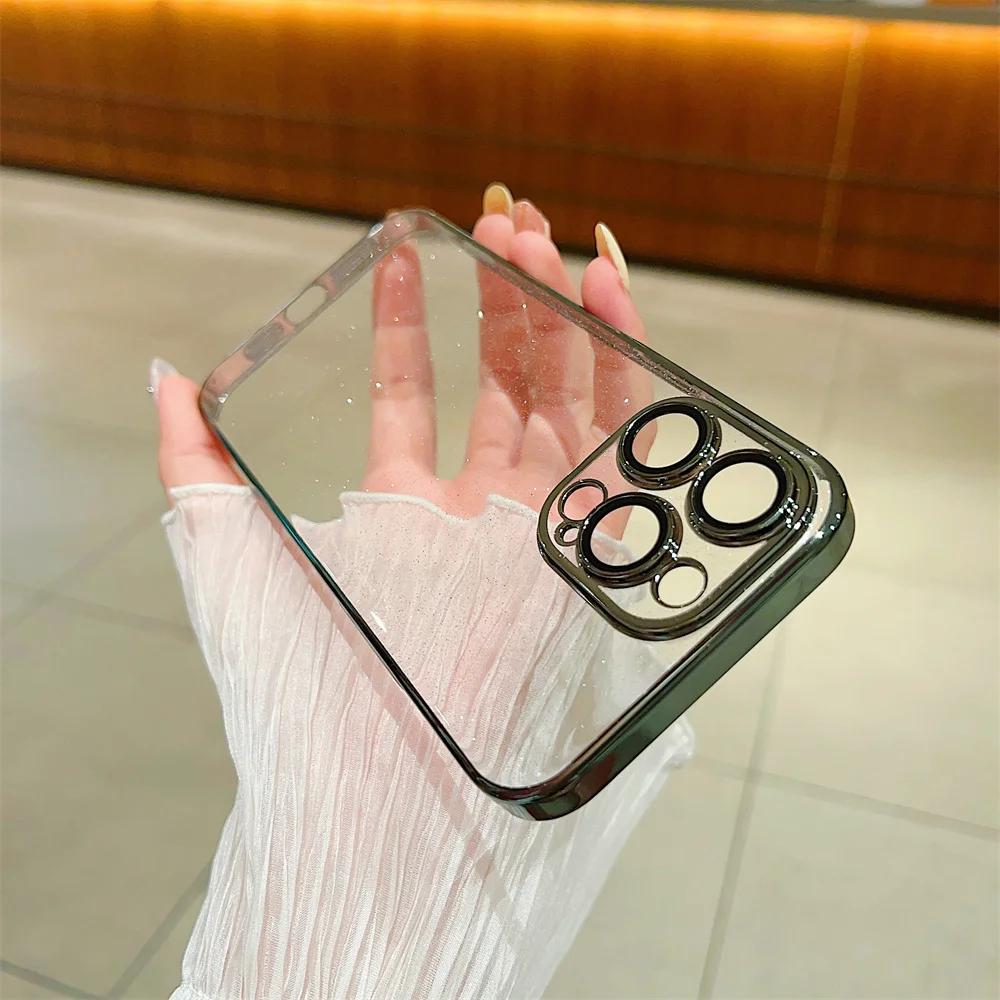 Glitter Plating Clear Case For For Iphone 1 14 13 12 16 Pro Max Plus Hard PC Transparent Camera Film Protection Cover for For Iphone 1