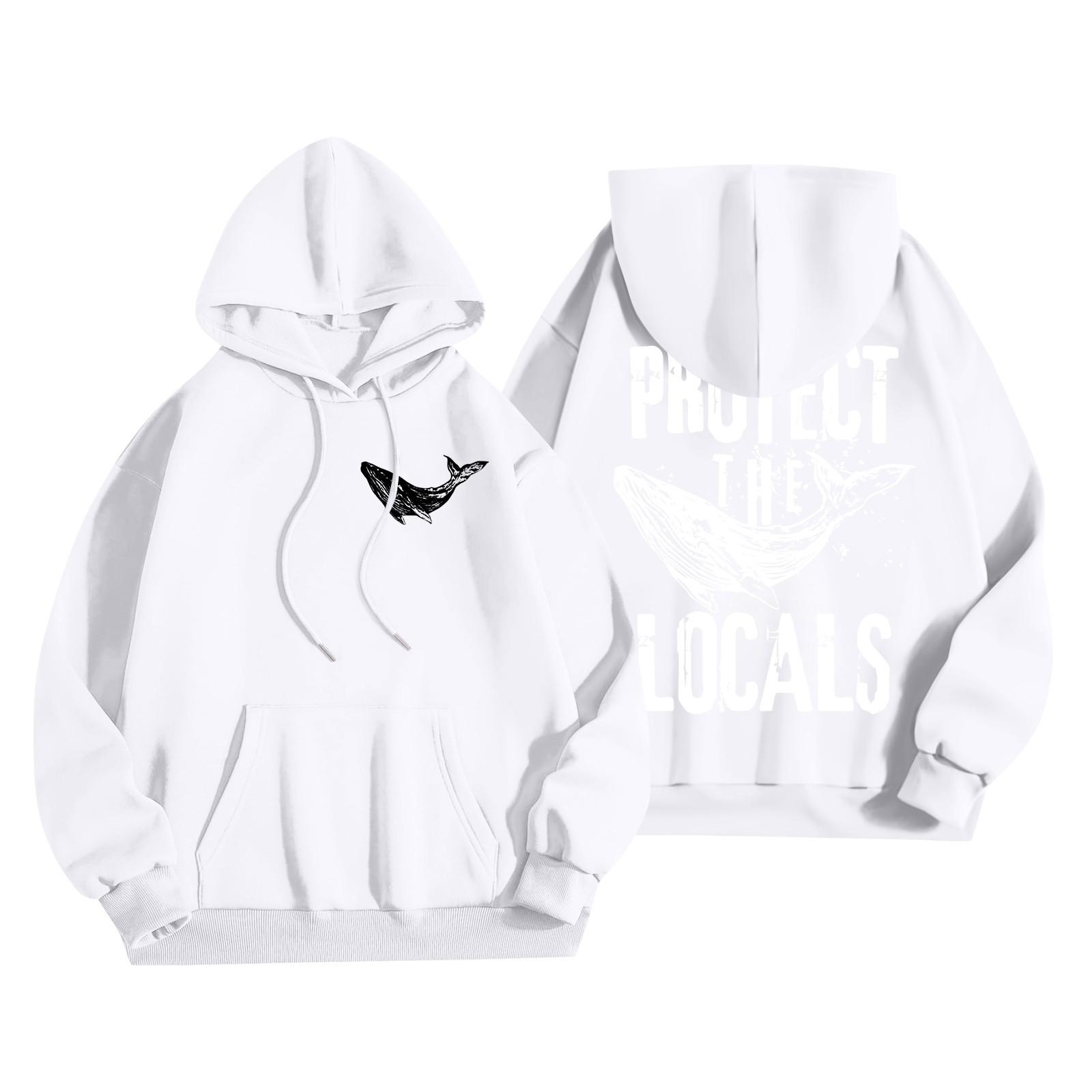 

Женские толстовки с капюшоном большого размера с длинным рукавом с принтом, пуловеры, осенние наряды с карманом M белый