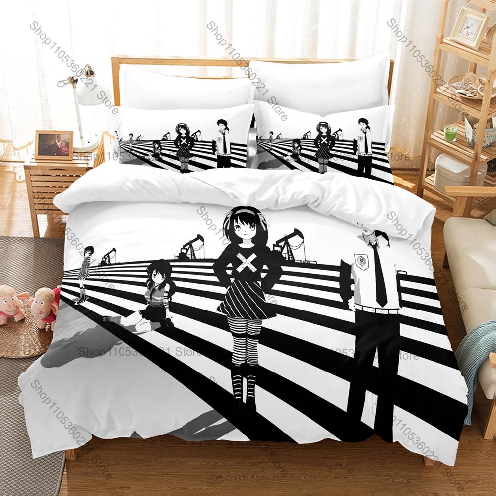 The Melancholy Of Haruhi Suzumiya Anime Print 3PCS Bedding Set Duvet Cover + 2 Pillowcases Soft Bed Linen For Otaku Fans Bedroom