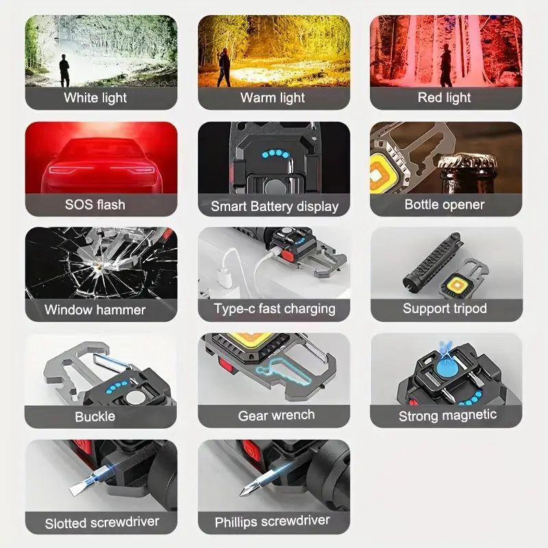 LED Portable High Power LED Flashlights Keychain COB Work Light 4 Mode Rechargeable LED Light Camping Hiking Torch Lantern Lamps