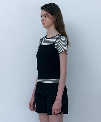 SHOP,ARA Stripe Double Layered T-Shirt_Ivory Black