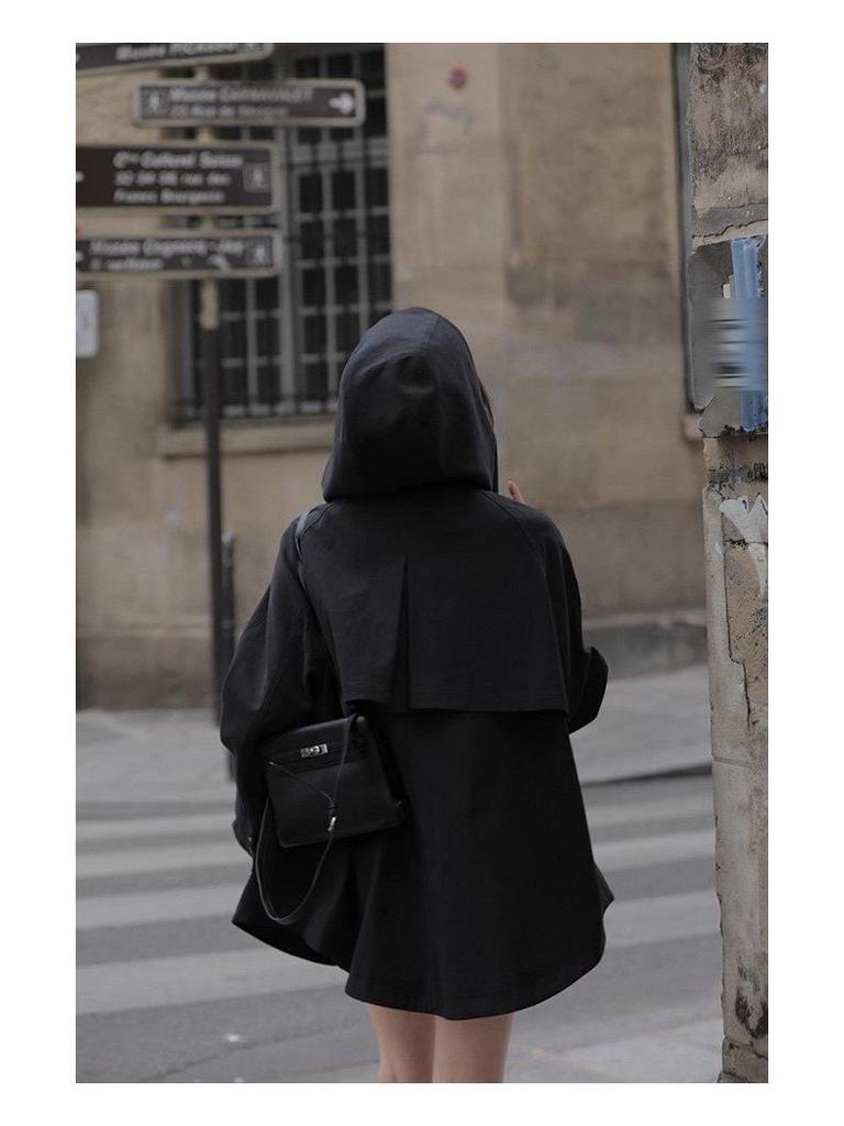 Women's British-Style Hooded Trench Coat: Autumn/Winter, Plus Size, Versatile, Trendy Loose-Fit Cape Design.