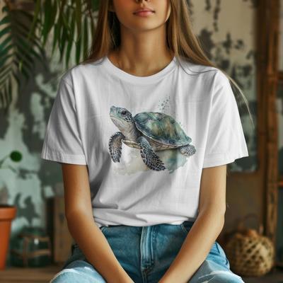 Sea Turtle T-Shirt, Watercolor Marine Animal Lover Tee, Ocean Wildlife Shirt