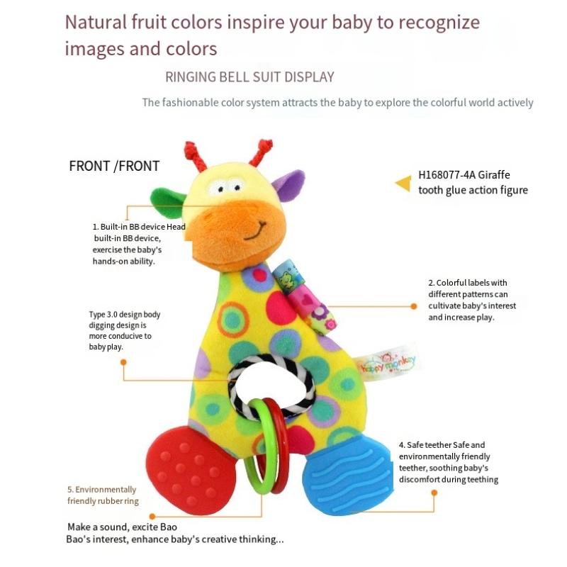 Brinquedo de mão para bebê, chocalho, música, goma de mascar, pode morder, treinamento de preensão do bebê