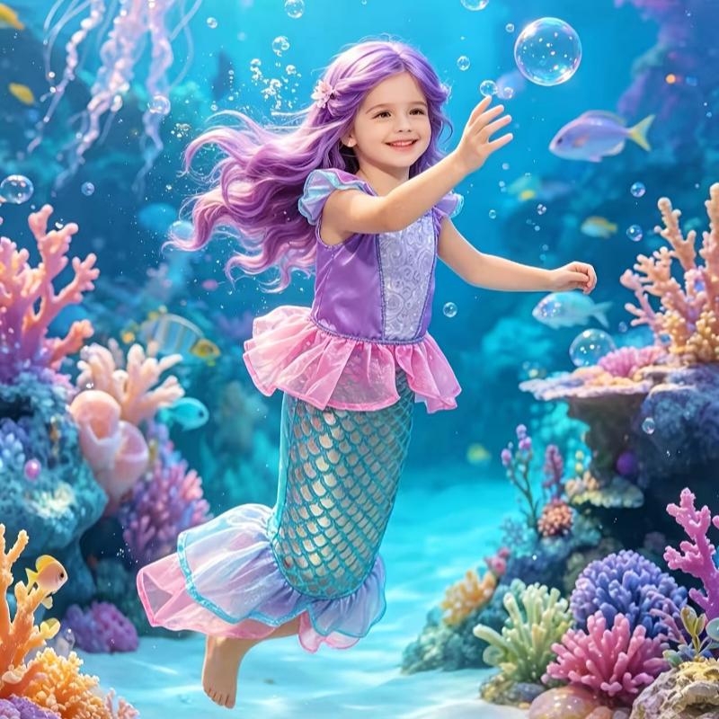 Mermaid Camisole Fishtail Dress Girls Ariel Princess Costume Summer Party Cosplay Outfit Children Kids Pageant Birthday Performance Dress