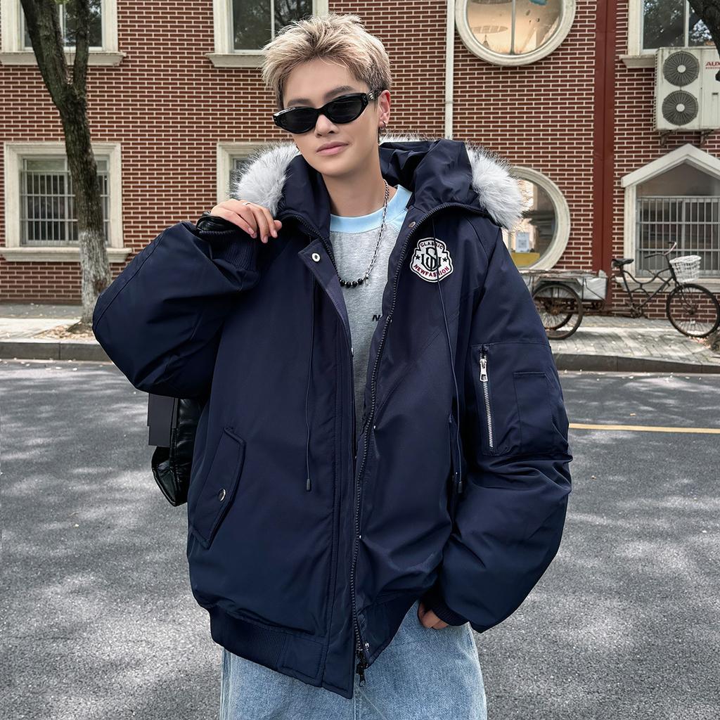 Korean Version of The Big Fur Collar Tooling Cotton-padded Jacket Female's Winter Updated Oversized Little Men's Jackets Lover Practical Use