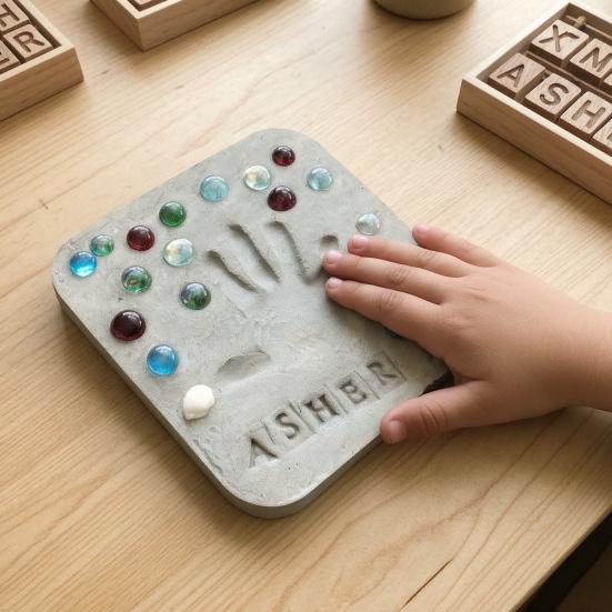 Yousheng Large DIY Stepping Stone Kit, Square Handprint Stepping Stone, Mother's Day Keepsake Craft, Indoor Outdoor Garden Stone with 26 Letter Stamps