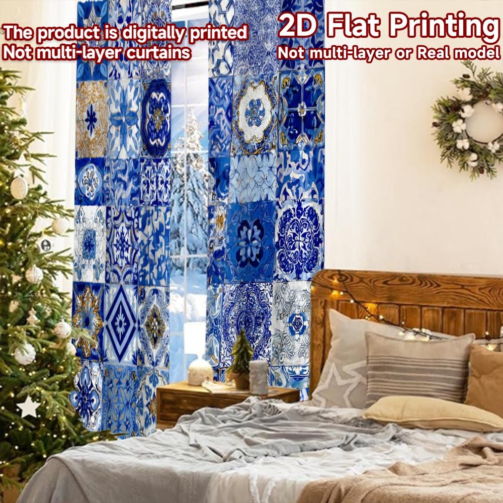 2pcs, 2D FLAT PRINTING Curtains (Without Rod) Pattern Mosaic(1) Festive Fashion Curtains Versatile Durable Polyester Curtains