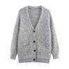 2025 Autumn Women's European & American Style Loose Knit V-neck Long Sleeve Cardigan Sweater
