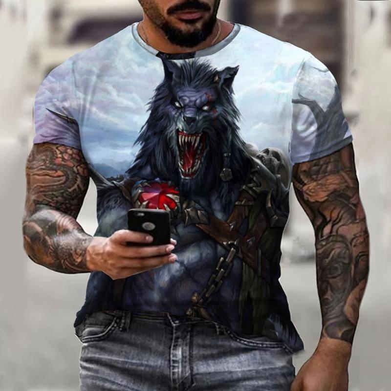 

Летняя футболка с круглым вырезом и 3D-принтом с изображением животного-монстра, модная повседневная мужская футболка с коротким рукавом XXXXL