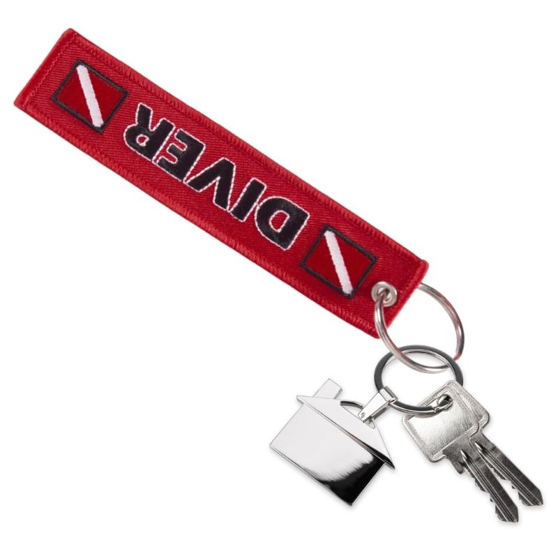 Stylish Polyester Diving Sign Keychain Waterproof Embroidered Dive Flag Key Ring Handmade Beach Vacation Accessory