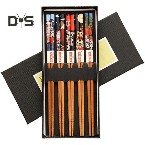 

Противоскользящие 5 пар палочек для еды без заусенцев, пищевой класс, хорошее сцепление с антипригарным покрытием, 6 стилей, бамбуковые палочки для еды с цветочным принтом