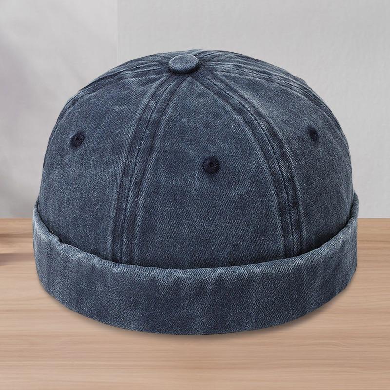 

Retro made old dome hat men s beanie melon hat washed hip hop yuppie landlord hat average size тёмно-синий