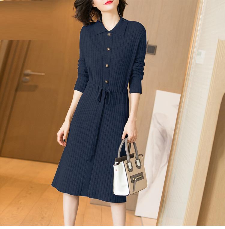 Autumn Knitted Dresses, Waist-length Skirts, Thin, Light, Mature Temperament, Mid-length Knitwear