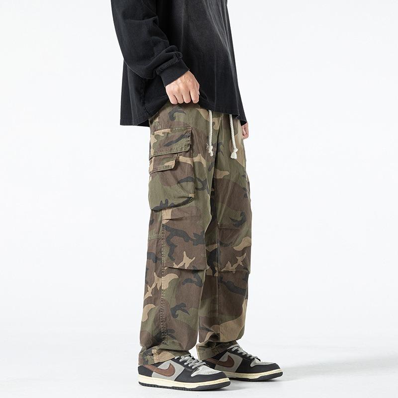 Men's camouflage tooling wide-leg pants men's loose casual trousers autumn and winter casual high men's trousers wear-resistant pants