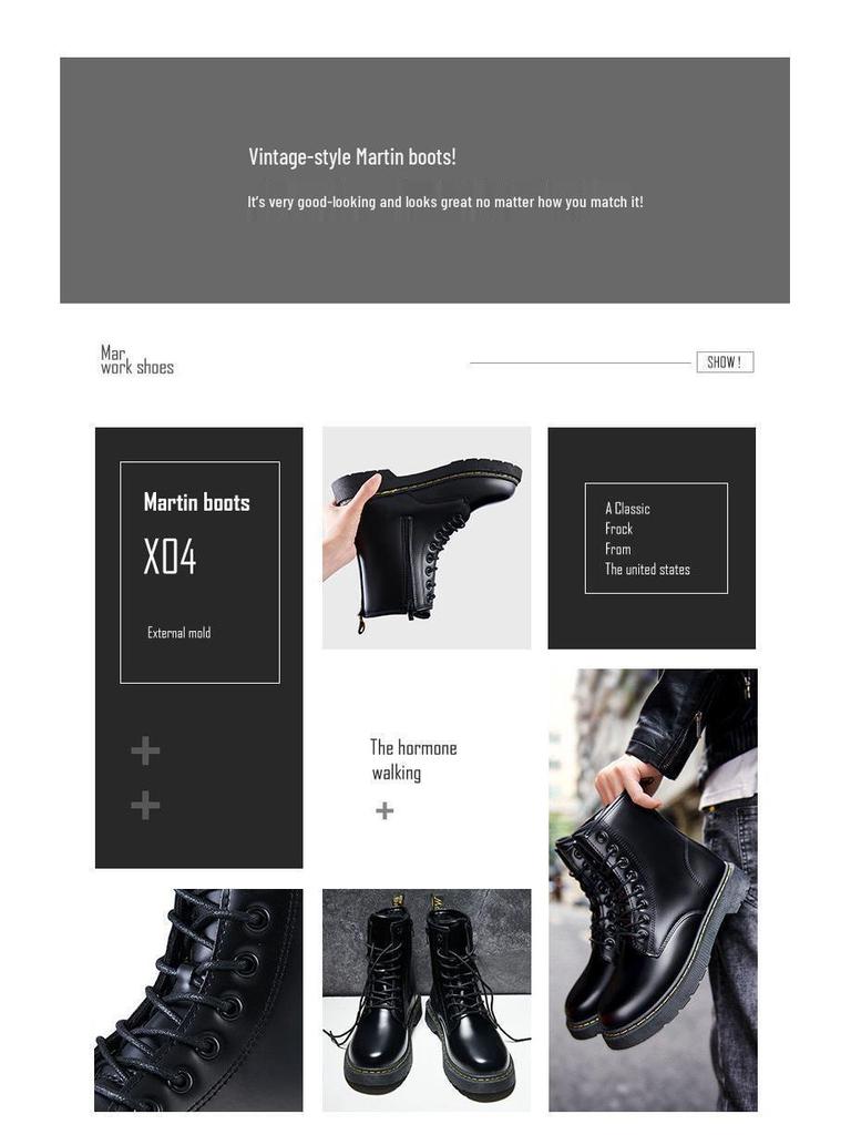 Men's Black Leather High-Top Motorcycle Boots with Side Zipper - British Style for Autumn/Winter