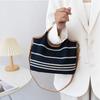 Korean niche design canvas bucket bag 2024 new contrasting color large-capacity casual tote bag commuter messenger bag