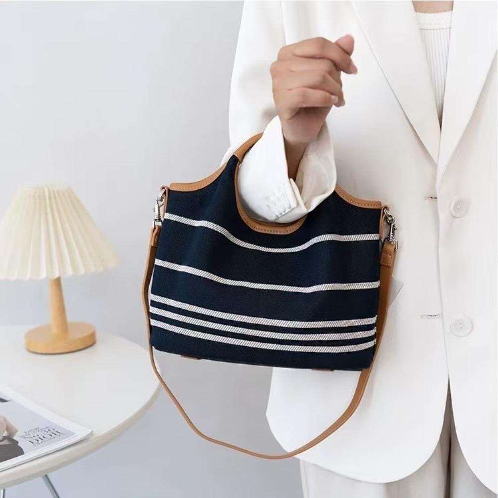Korean niche design canvas bucket bag 2024 new contrasting color large-capacity casual tote bag commuter messenger bag