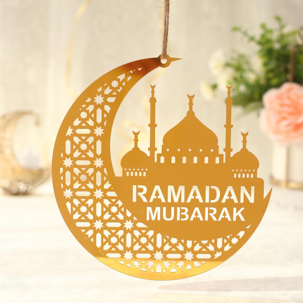 Eid Mubarak Pendants Ramadan Decoration 2025 Acrylic Gold Moon Star Ornaments Ramadan Kareem Hanging Decor for Muslim Party