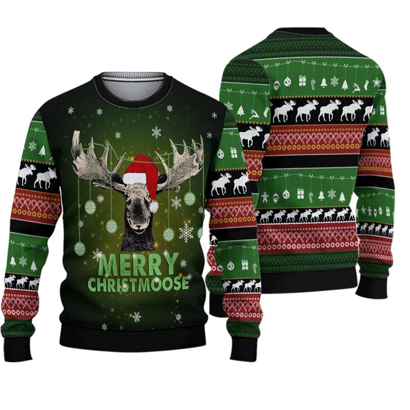 

Уродливые рождественские свитера Зеленые джемперы 3D Смешные с принтом Праздничная вечеринка Рождественский свитшот Для вечеринки Дня рождения Рождественский свитшот 2XL