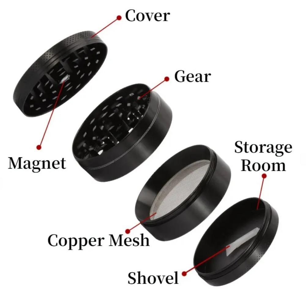 40mm 4 Layers Aluminium Herb and Spice Grinder Metal with Scraper Portable Food Mill Zinc Alloy Smooth Grinding