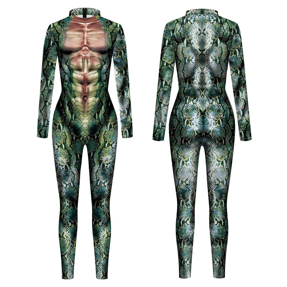 Halloween Dier Jumpsuit Slang Cosplay Kostuum Tijger Bodysuit Spandex Jumpsuit Feest Carnaval Podium Optreden Verkleden S