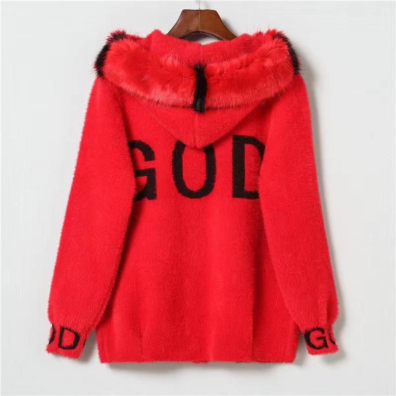 

Зимнее мохеровое пальто для женщин, свободный повседневный вязаный свитер, пальто с капюшоном, женские буквы, толстый теплый длинный кардиган 4XL красный