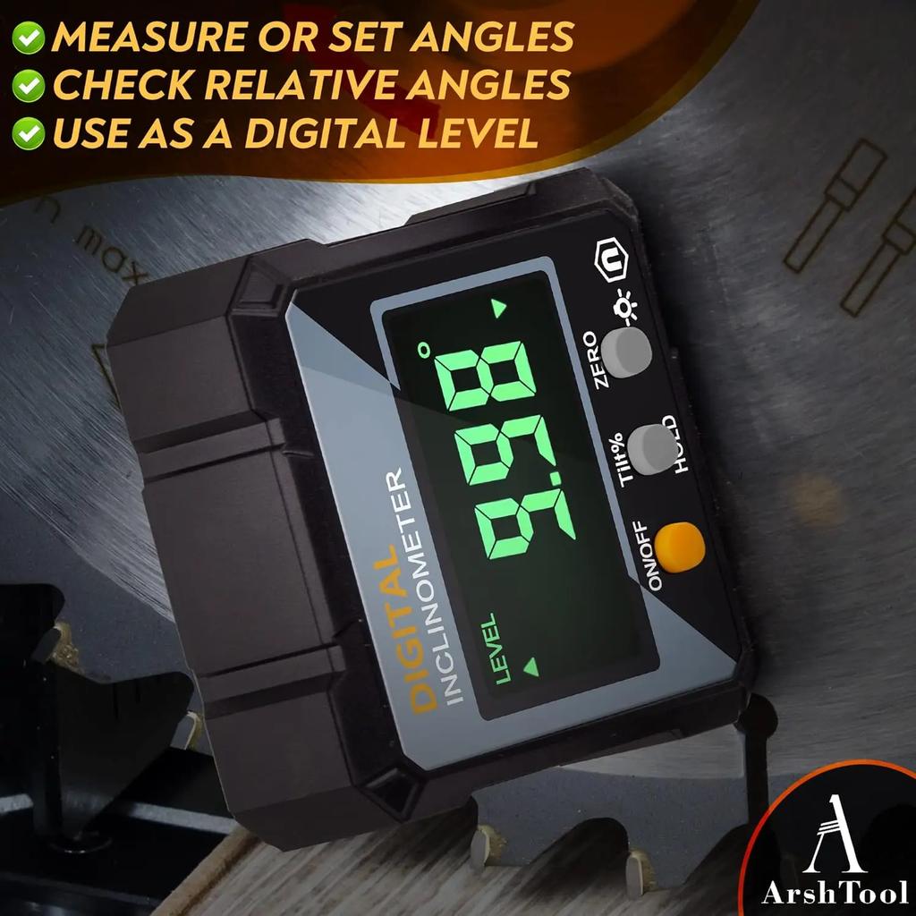 2-in-1 Digital Angle Gauge & Inclinometer – Magnetic Electronic Leveler & Protractor for Woodworking Construction & Machinery