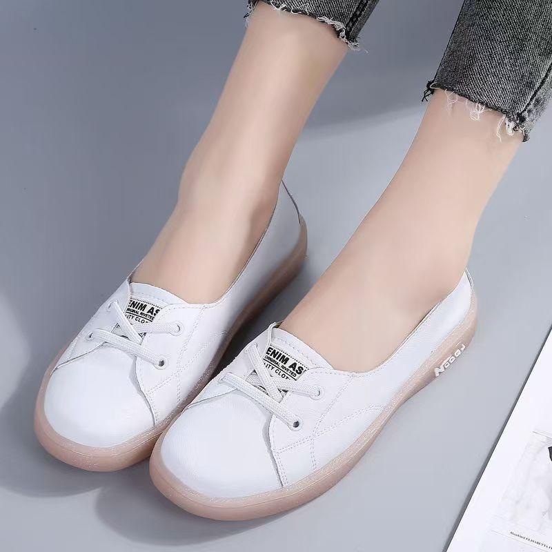 Soft leather new flat-bottomed soft-soled casual sports non-slip shallow-mouth single shoes in autumn
