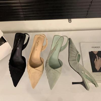 Escarpins français à talons aiguilles, sandales vertes à tête de sac, chaussures de fée printemps et été 2025 tempérament mondain bout pointu chaussures simples