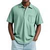 Men's Summer Solid Color Button Pocket Lapel Loose Raglan Short Sleeve Top