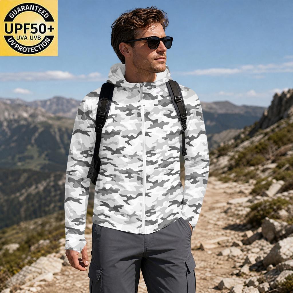 Men's Casual Raglan Sleeve Hooded Long Sleeve Sun Protection Jacket Full Zip Lightweight Outdoor Sports Windbreaker